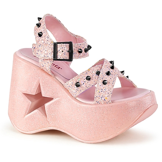 Baby Pink Glitter Women's Demonia Dynamite - 02 Wedge Platform Heels Platforms | KS1643579