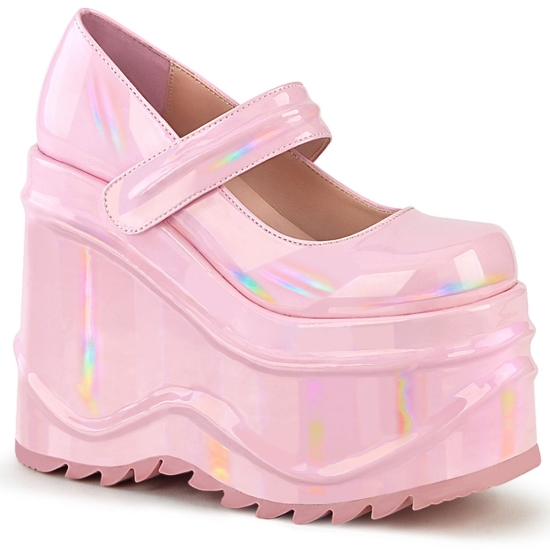 Baby Pink Hologram Women's Demonia Wave - 32 Wedge Platforms | CK9524631