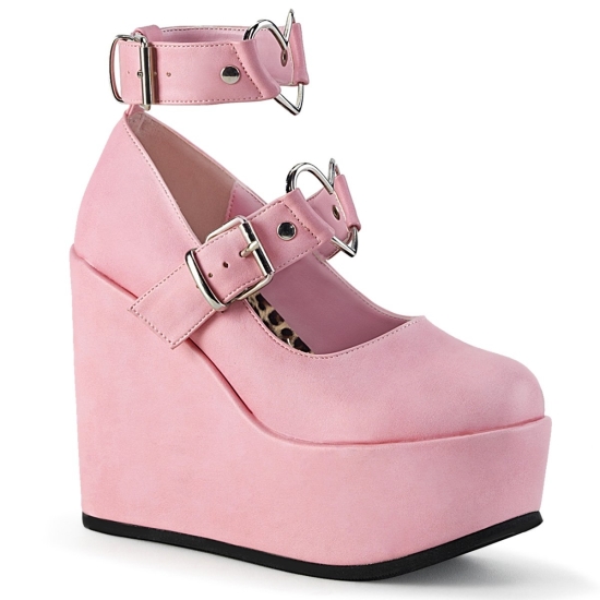 Baby Pink Vegan Leather Women's Demonia Poison - 99 - 2 Wedge Platforms | RC6725941