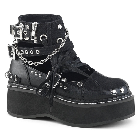 Black Canvas-Vegan Leather Women's Demonia Emily - 317 Platform Ankle-high Boots | HY0814526