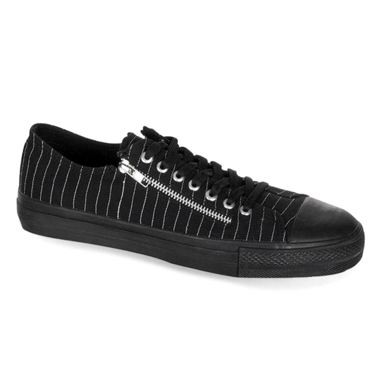 Black Canvas-White Pinstripes Men's Demonia Deviant - 06 Low Top Sneakers | TX2417983