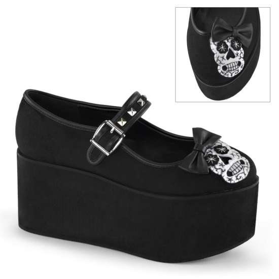 Black Canvas Women's Demonia Click - 02 - 3 Mary Jane Platforms | KM8970426