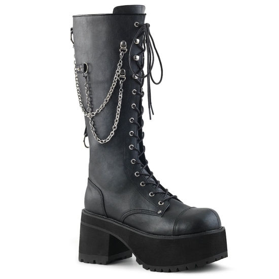 Black Faux Leather Men's Demonia Ranger - 303 Platform Lace-Up Knee-high Boots | GC8462701