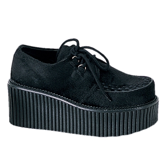 Black Fur Women's Demonia Creeper - 202 Platform Goth Punk Creepers | CH9103854