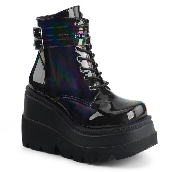 Black Hologram Women's Demonia Shaker - 52 Wedge Platform Lace-Up Ankle-high Boots | WK4670519