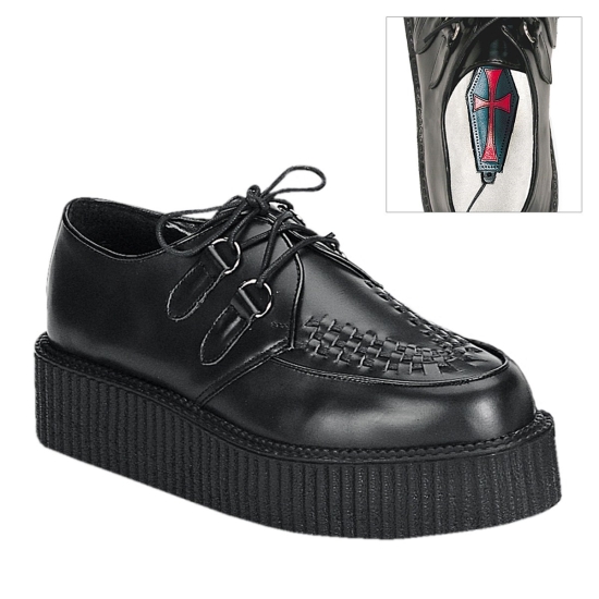 Black Leather Men's Demonia Creeper - 402 Platform Rockabilly Goth Punk Creepers | WY1740536