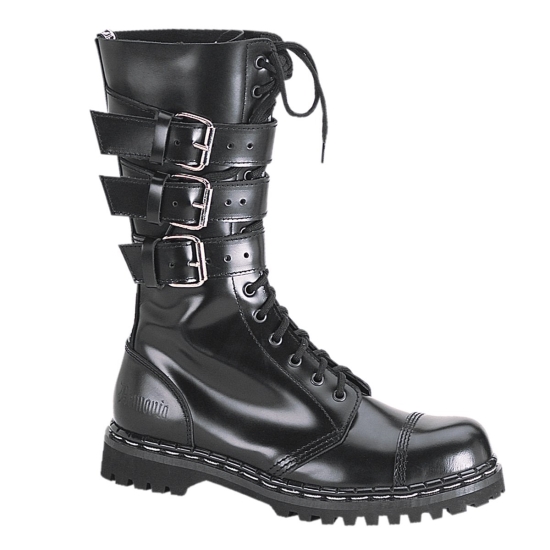 Black Leather Men's Demonia Gravel - 14 Mid Calf Boot Ankle-high Boots | BJ5280671