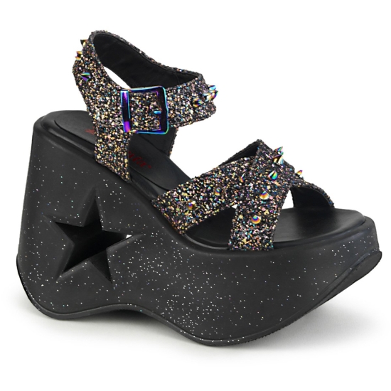 Black Multi Glitter Women's Demonia Dynamite - 02 Wedge Platform Heels Platforms | JW5963271