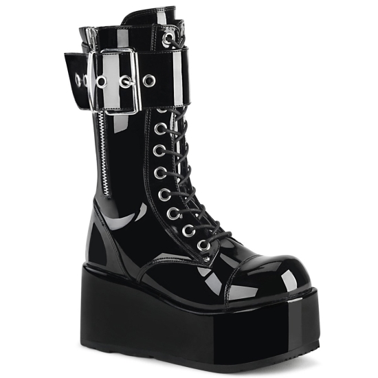 Black Patent Men's Demonia Petrol - 150 Platform Lace-Up Mid-Calf Ankle-high Boots | QO8073952