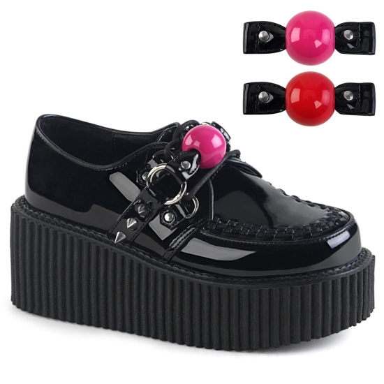 Black Patent Women's Demonia Creeper - 222 Platform Oxford Creepers | LX6238704