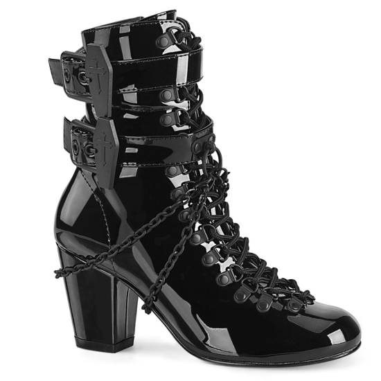 Black Patent Women's Demonia Vivika - 128 Lace-Up Ankle-high Boots | UI3920176