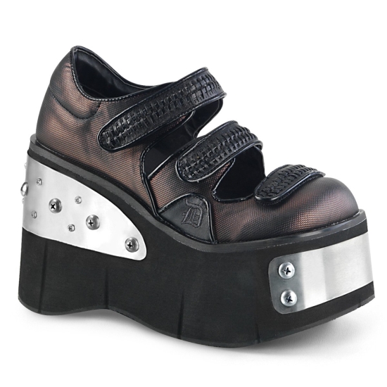 Black-Pewter Vegan Leather Women's Demonia Kera - 13 Platforms | VH3296145