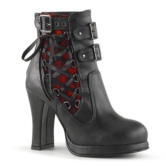 Black-Red Lace Vegan Leather Women's Demonia Crypto - 51 Platform Ankle-high Boots | FT9860174