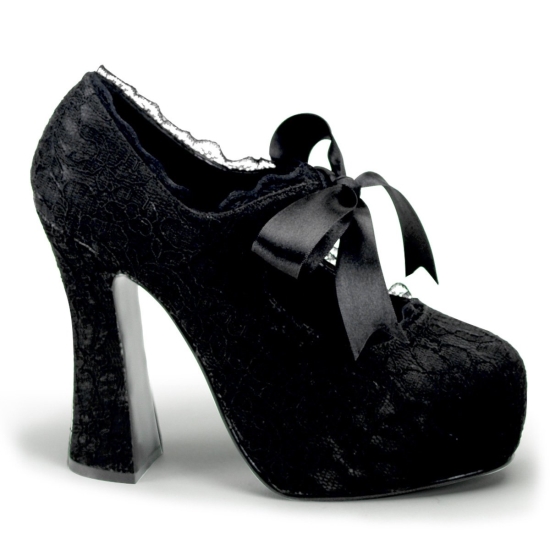 Black Satin-Black Lace Women's Demonia Demon - 11 Platform Mary Jane Pump Platforms | QD8365271