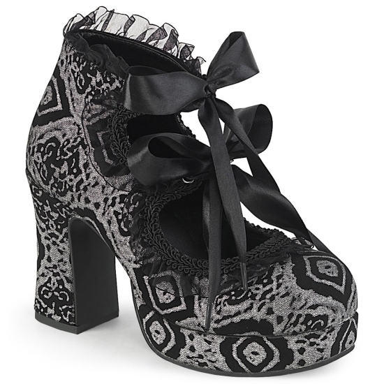 Black-Silver Faux Nubuck Leather Women's Demonia Gothika - 53 Lace-Up Platforms | FV9602417