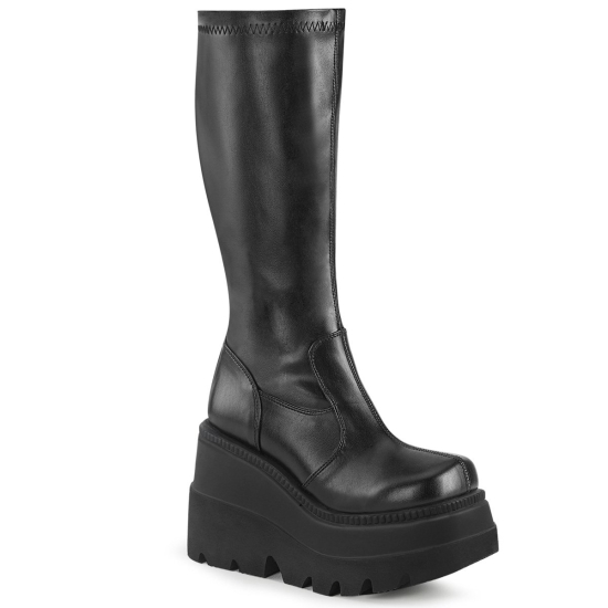 Black Str Vegan Leather Women's Demonia Shaker - 65 Wedge Platform Ankle-high Boots | VR5903261