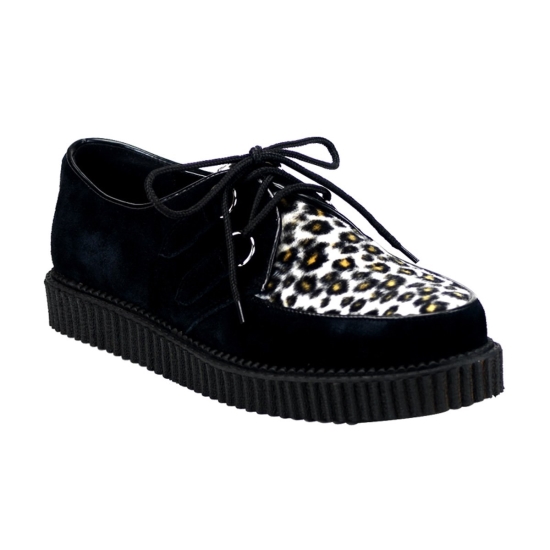 Black Suede-Cheetah Fur Men's Demonia Creeper - 600 Platform Rockabilly Punk Creepers | AQ5842930