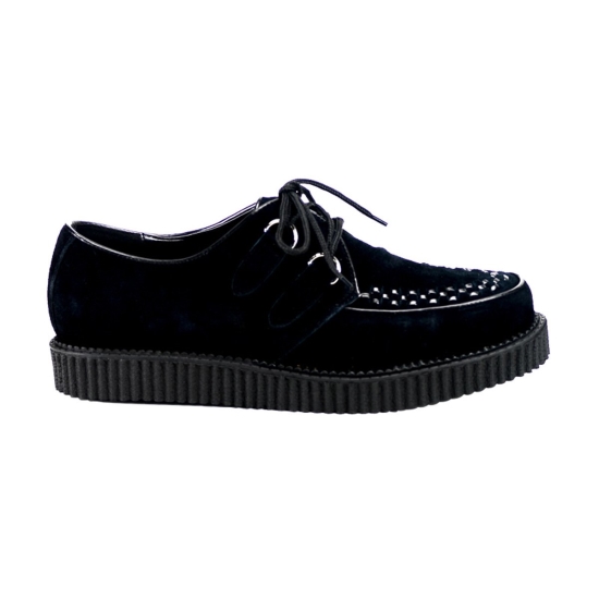 Black Suede Men's Demonia Creeper - 602S Platform Rockabilly Punk Creepers | IJ3462910