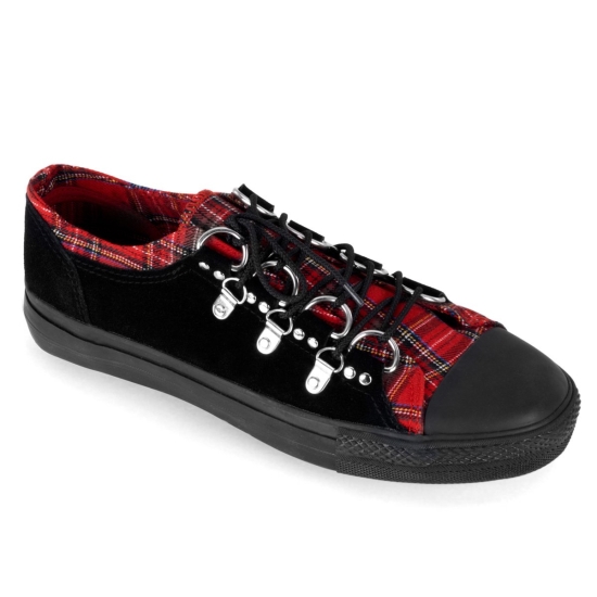 Black Suede-Red Plaid Men's Demonia Deviant - 05 Low Top Sneakers | UO3925801