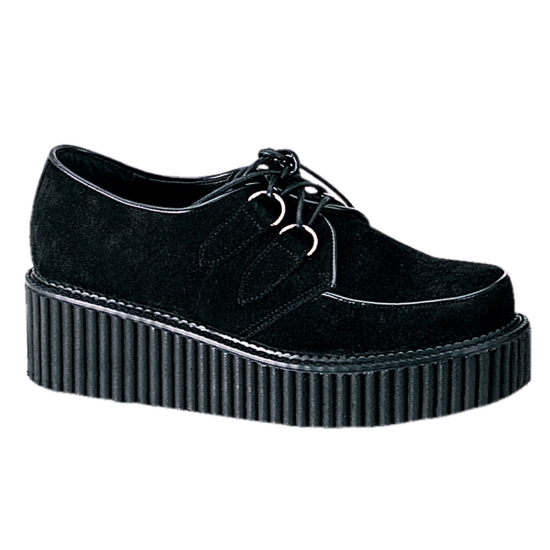 Black Suede Women's Demonia Creeper - 101 Platform Goth Punk Creepers | UY3089647