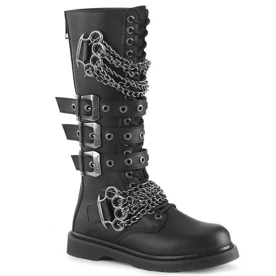 Black Vegan Leather Men's Demonia Bolt - 450 Knee-high Boots | FS5013694