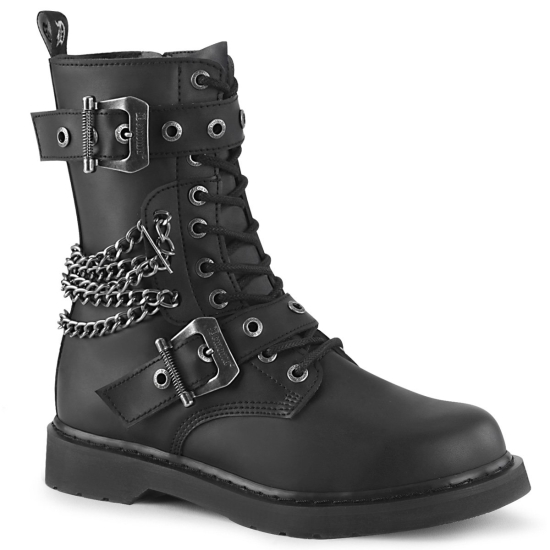 Black Vegan Leather Men's Demonia Bolt - 250 Mid-Calf Ankle-high Boots | SB6128309