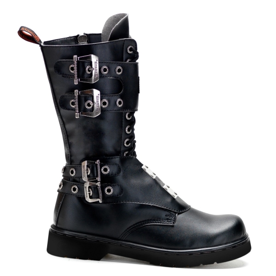 Black Vegan Leather Men's Demonia Defiant - 302 Knee-high Boots | ZU4158307