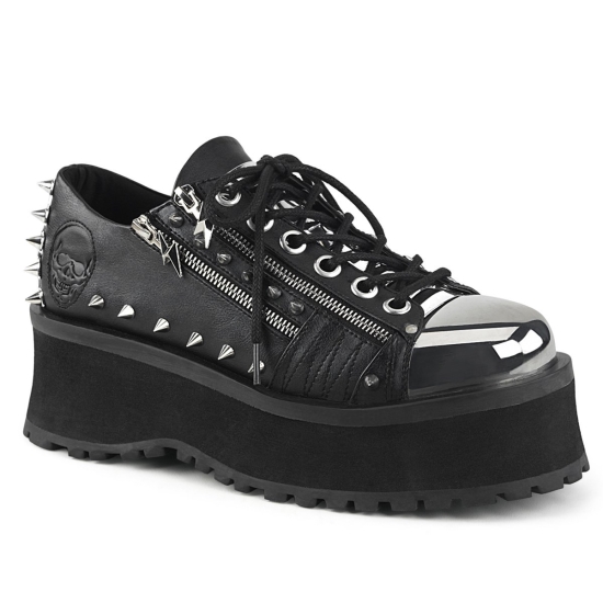 Black Vegan Leather Men's Demonia Gravedigger - 04 Lace-Up Platforms | EP5746192