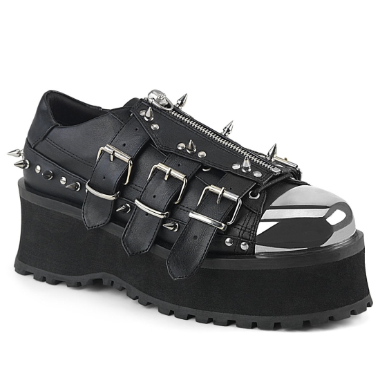 Black Vegan Leather Men's Demonia Gravedigger - 03 Lace-Up Platforms | NH3059684