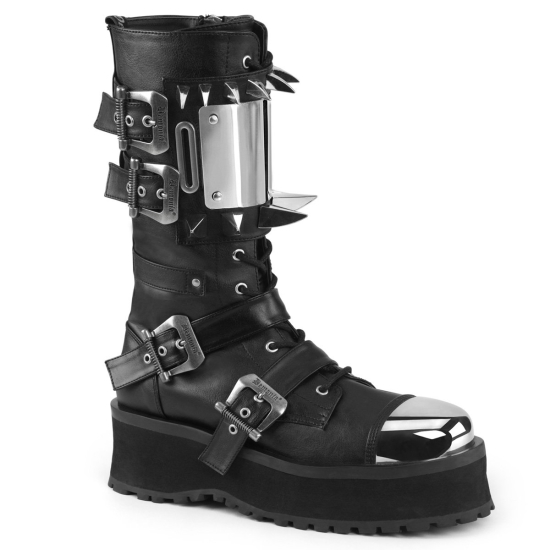 Black Vegan Leather Men's Demonia Gravedigger - 250 Platform Lace-Up Mid-Calf Ankle-high Boots | RU