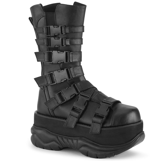 Black Vegan Leather Men's Demonia Neptune - 210 Platform Mid Calf Ankle-high Boots | WR6704135