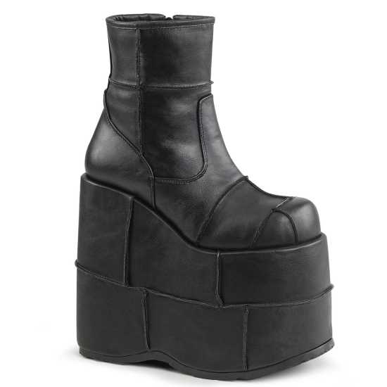 Black Vegan Leather Men's Demonia Stack - 201 Ankle Boot Ankle-high Boots | BD6318094