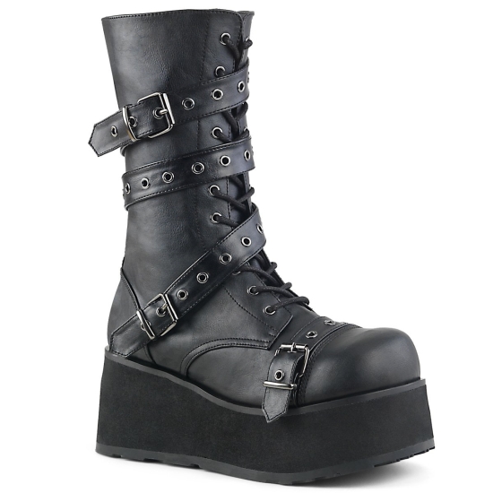 Black Vegan Leather Men's Demonia Trashville - 205 Platform Goth Punk Ankle-high Boots | BG4217305