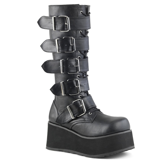 Black Vegan Leather Men's Demonia Trashville - 518 Platform Goth Punk Knee-high Boots | DR5640238