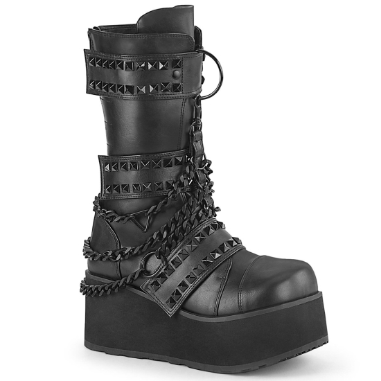 Black Vegan Leather Men's Demonia Trashville - 138 Platform Mid-Calf Ankle-high Boots | MS0861739