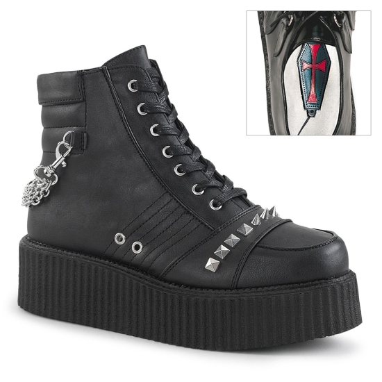 Black Vegan Leather Men's Demonia V-CREEPER - 565 Platform Creepers | EP8270549