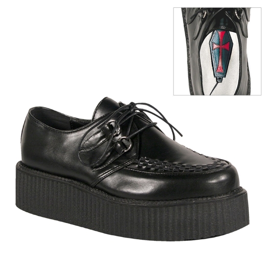 Black Vegan Leather Men's Demonia V-CREEPER - 502 Platform Goth Punk Creepers | JZ6054712