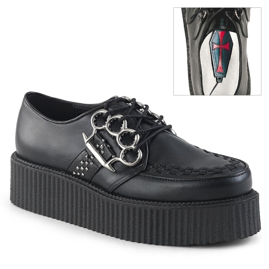 Black Vegan Leather Men's Demonia V-CREEPER - 516 Platform Creepers | NJ9845731