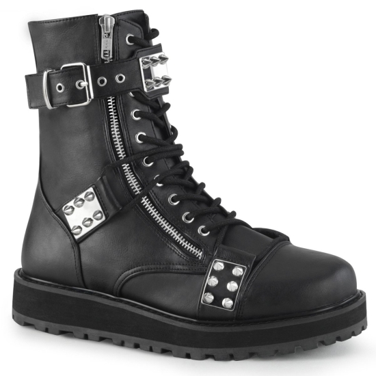 Black Vegan Leather Men's Demonia Valor - 280 Platform Lace-Up Ankle-high Boots | BC9643571