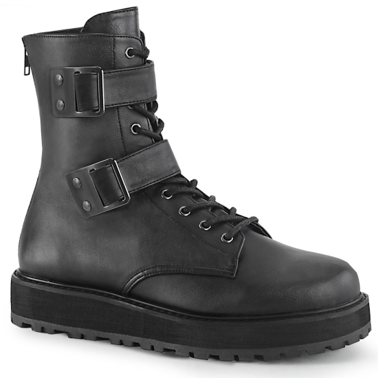 Black Vegan Leather Men's Demonia Valor - 250 Platform Lace-Up Ankle-high Boots | FY2610549