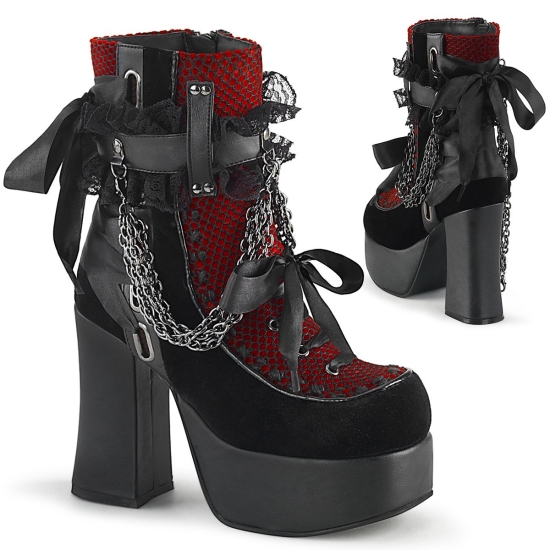 Black Vegan Leather-Red Women's Demonia Charade - 110 Platform Lace-Up Ankle-high Boots | BN9184705