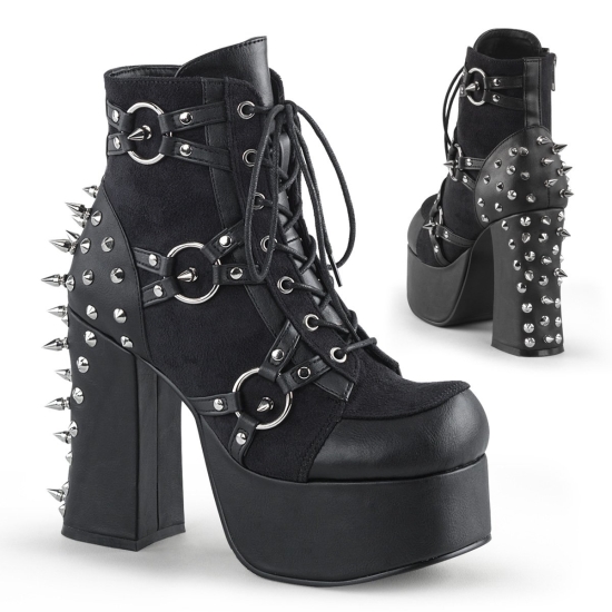 Black Vegan Leather-Suede Women's Demonia Charade - 100 Platform Lace-Up Ankle-high Boots | WC15742