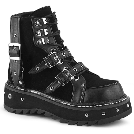 Black Vegan Leather-Vegan Suede Women's Demonia Lilith - 278 Platform Lace-Up Ankle-high Boots | YA