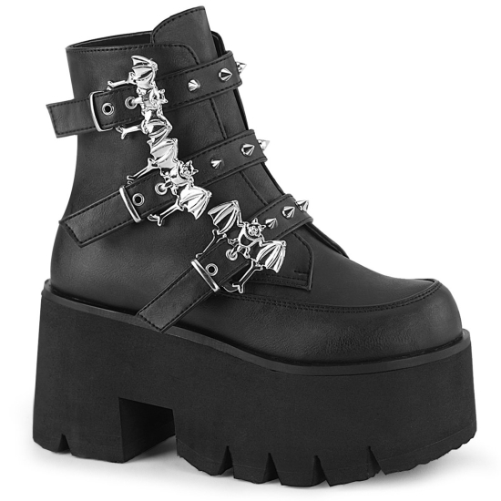 Black Vegan Leather Women's Demonia Ashes - 55 Platform Ankle-high Boots | EO2134687