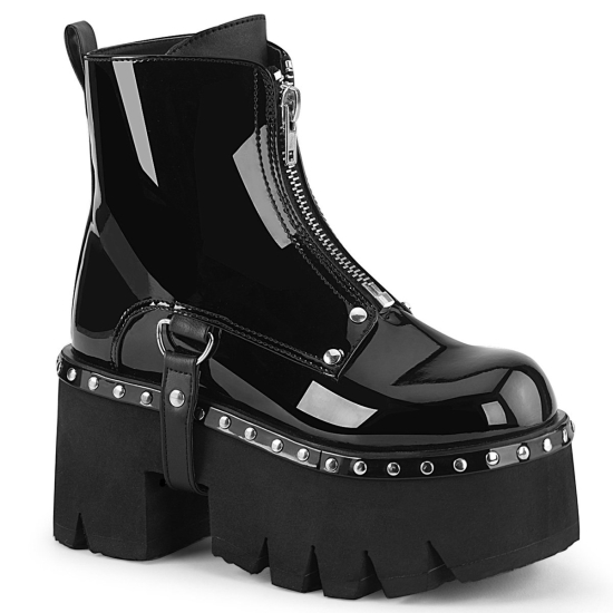 Black Vegan Leather Women's Demonia Ashes - 100 Platform Ankle-high Boots | ZE6140583