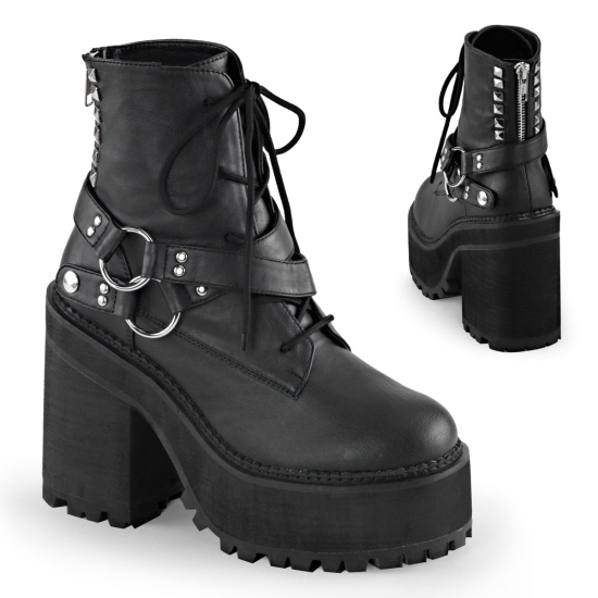 Black Vegan Leather Women's Demonia Assault - 101 Platform Lace-Up Ankle-high Boots | IX2479683