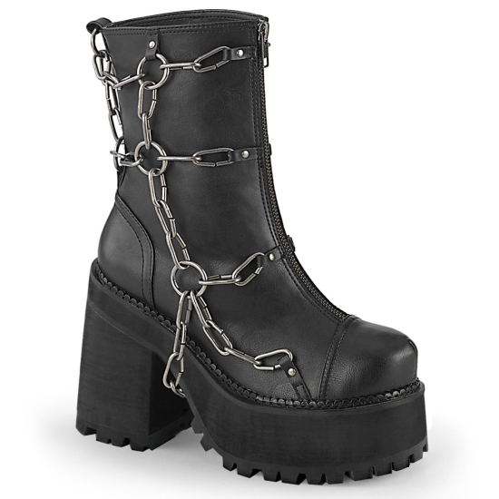 Black Vegan Leather Women's Demonia Assault - 66 Platform Ankle-high Boots | XB7406289