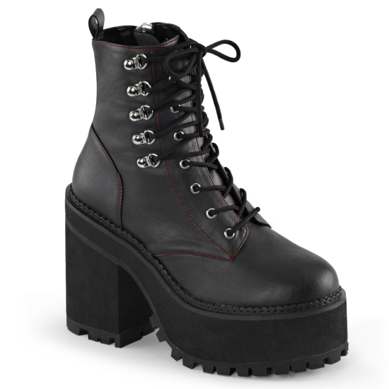 Black Vegan Leather Women's Demonia Assault - 100 Platform Lace-Up Ankle-high Boots | YO8291567