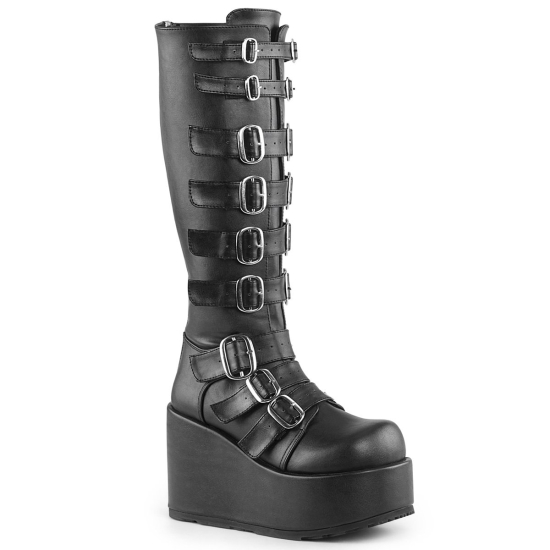 Black Vegan Leather Women's Demonia Concord - 108 Platform Goth Punk Knee-high Boots | WN2061753