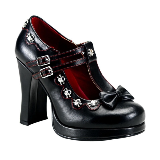 Black Vegan Leather Women's Demonia Crypto - 06 Goth Punk Platforms | MW7183690